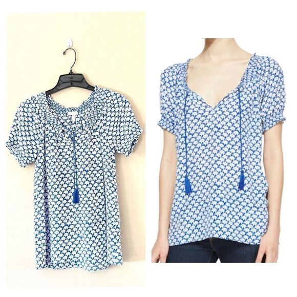 Joie Masha 100% Silk Elephant Print Tassel Blouse - Picture 1 of 9